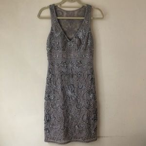 Sue Wong V-neck Beaded Embroidered Dress